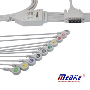 Mindray/Edan EKG Cable With 10/12 Leadwires, Fixed Snap K1221S